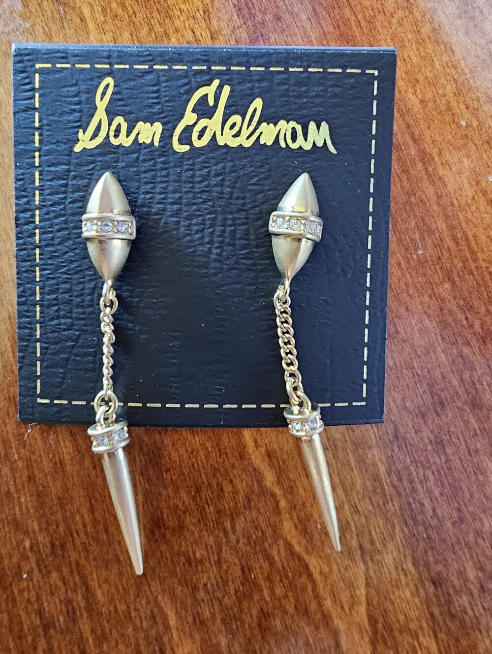 Sam Edelman Gold-tone Crystal Accent Chain Spike Drop Earrings